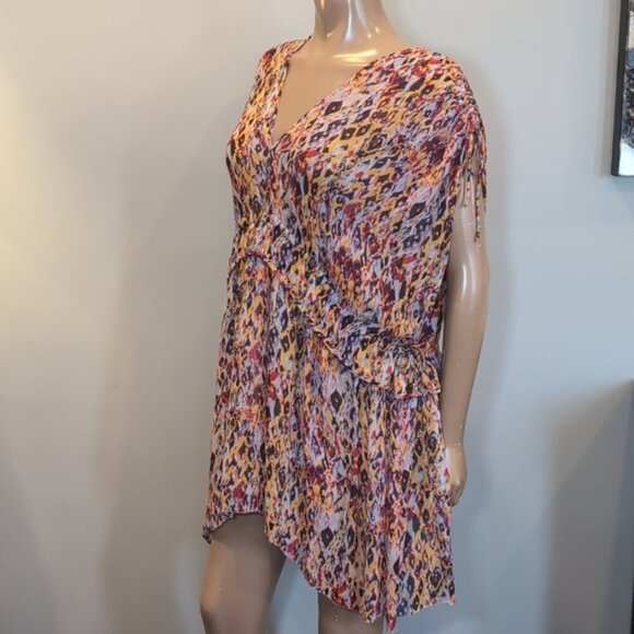 Iro Plum Sleeveless Mini Dress Watercolor Flowy Drawstring Vneck US Size 10 - Picture 9 of 16